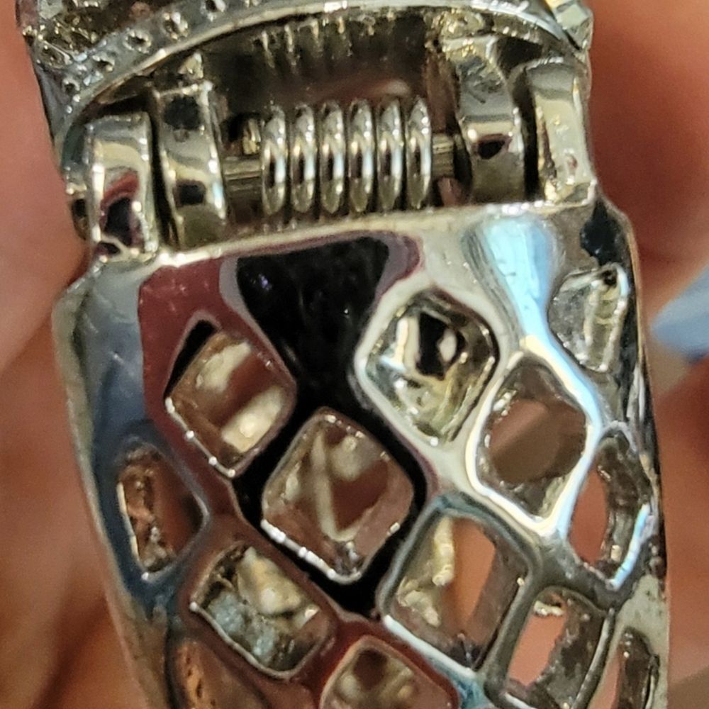 Vintage Chunky Silver Tone Rhinestones Zirconia Hinged Cuff Lattice Bracelet - Picture 12 of 14